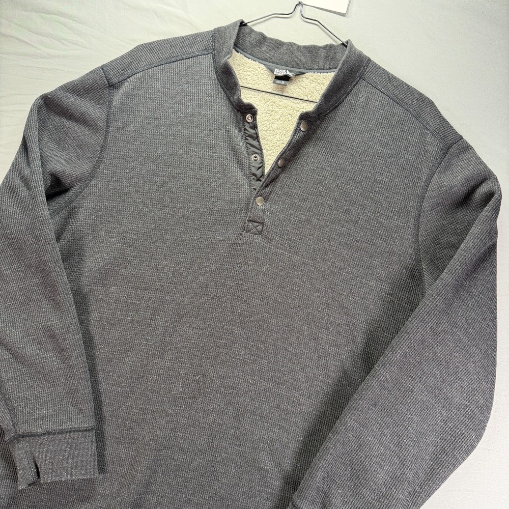 Eddie Bauer Sweater Mens XL Dark Gray Sherpa Lined Henley Jacket Shacket Work